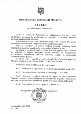 Declarațiile Președintelui Republicii Moldova, Maia Sandu, în legătură cu semnarea Decretului de dizolvare a Parlamentului