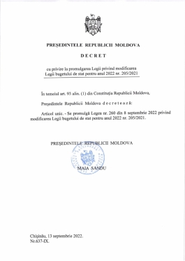 Președinta Maia Sandu a promulgat legile care prevăd noi măsuri de sprijin pentru cetățeni, al căror scop este compensarea creșterii prețurilor