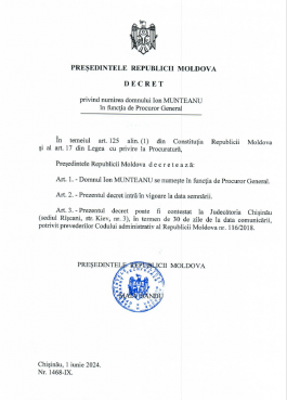 Șefa statului a semnat Decretul de numire în funcție a noului Procuror General al Republicii Moldova